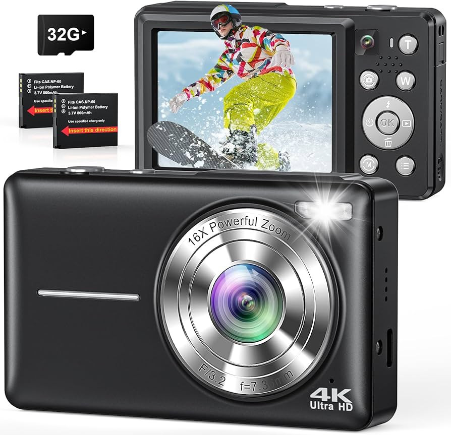 Digital Camera 4K, Compact Point and Shoot Digital Camera with Auto Focus, Dual Camera, Flash, 16... | Amazon (US)
