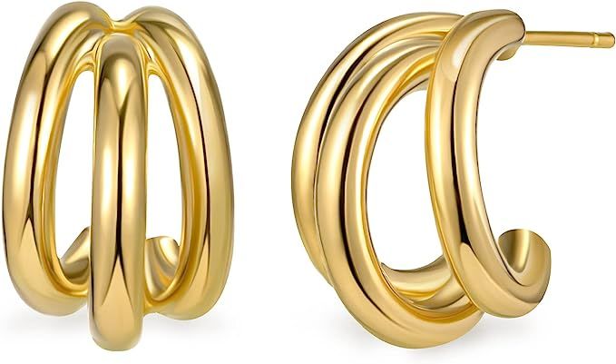 SWEETV Chunky Hoop Earrings for Women, 925 Sterling Silver Post Triple Open Hoops, Diameter 15/20... | Amazon (US)