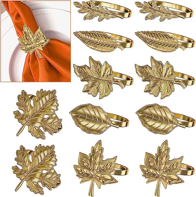 Thanksgiving Napkin Rings Set of 12 Fall Leaf Table Decor Bronze Maple Leaf for Thanksgiving Day ... | Amazon (US)