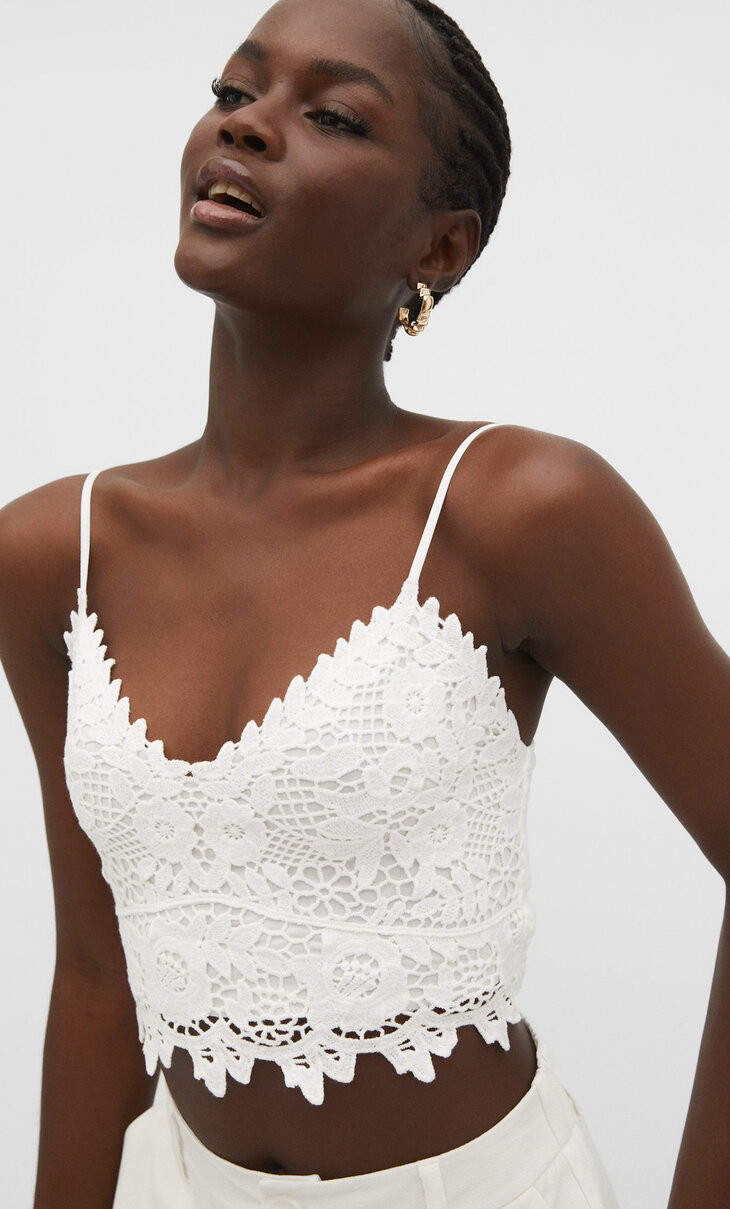 Rustic guipure top - Women's fashion | Stradivarius United Kingdom | Stradivarius (UK)