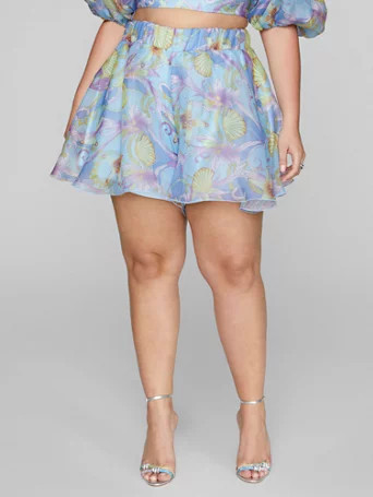Juliet Seashell Print Organza Shorts - Fashion To Figure | Fashion To Figure