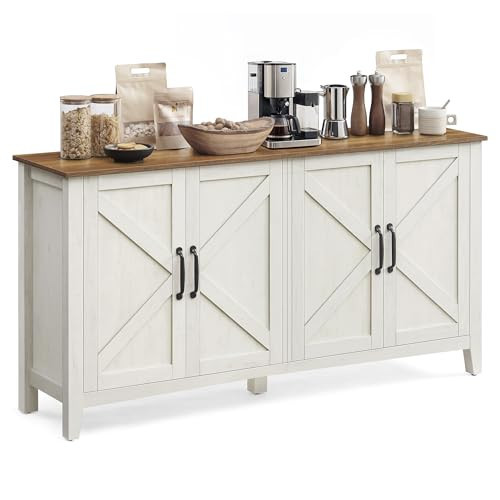 VASAGLE LIRY Collection - Storage Cabinet, Buffet Cabinet, Sideboard, Credenza, with Adjustable Shelves, for Living Room, Entryway, Rustic White and Honey Brown ULSC381W01 | Amazon (US)