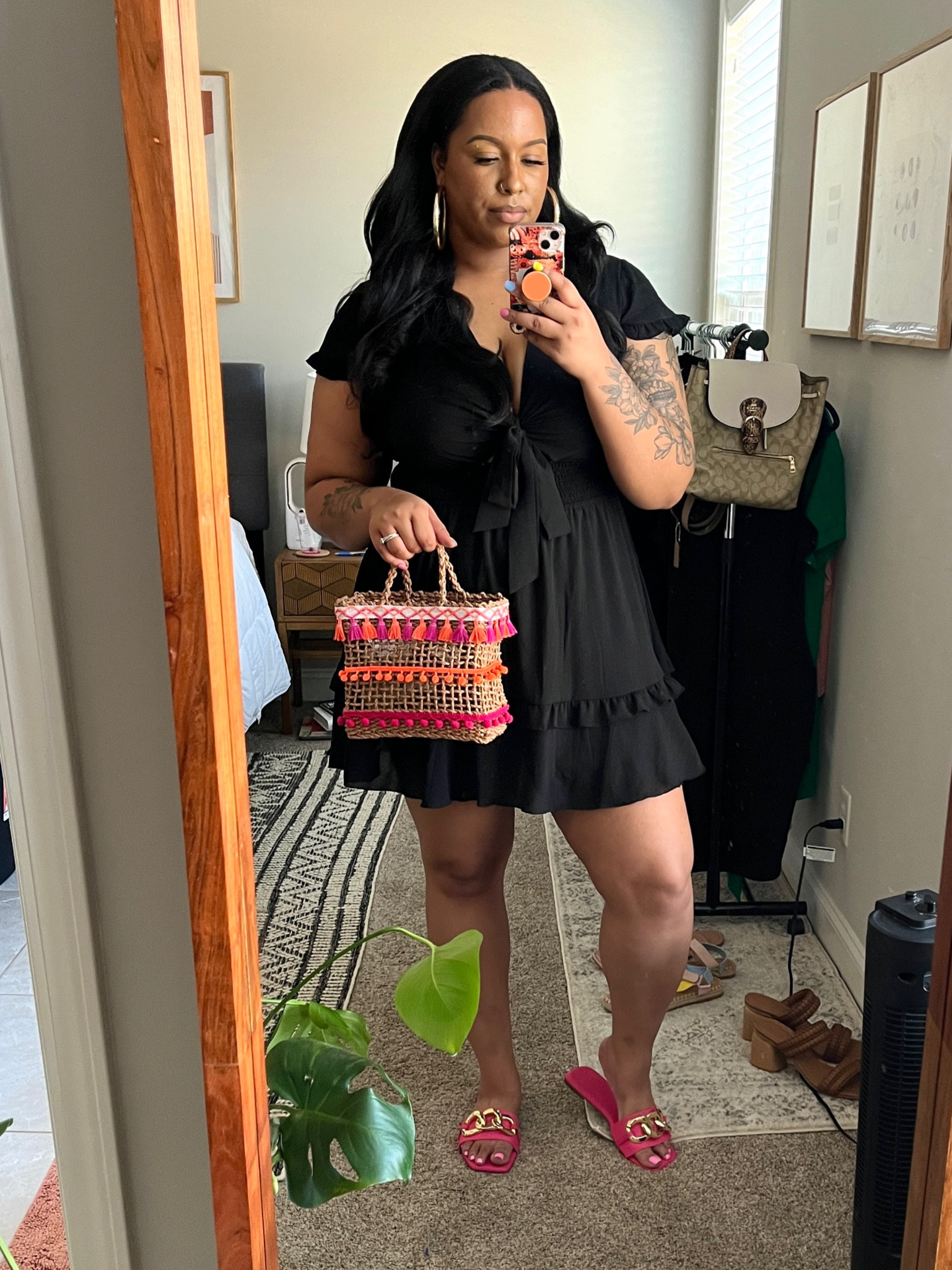 Black Tie Front Mini Dress XXL
Shein Straw Bag
Shein Sandals 

#LTKstyletip #LTKunder50 #LTKcurves