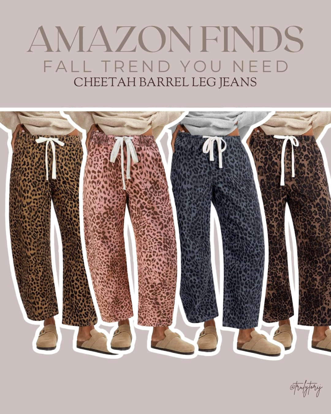 GRAPENT Barrel Jeans for Women Trendy High Waisted Pull On Wide Leg Cropped Leopard Cheetah Print... | Amazon (US)