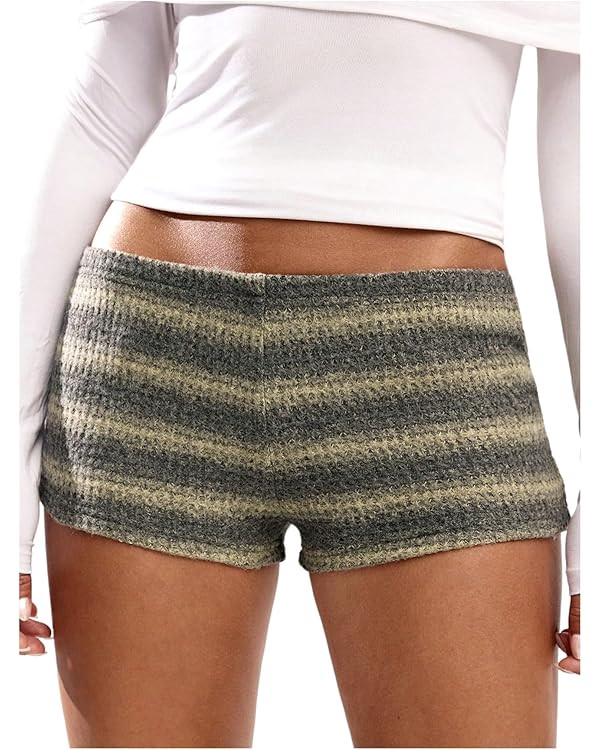 SOLY HUX Women's Striped Micro Shorts Y2k Knit Low Rise Booty Mini Shorts Color Block Strechy Lou... | Amazon (US)