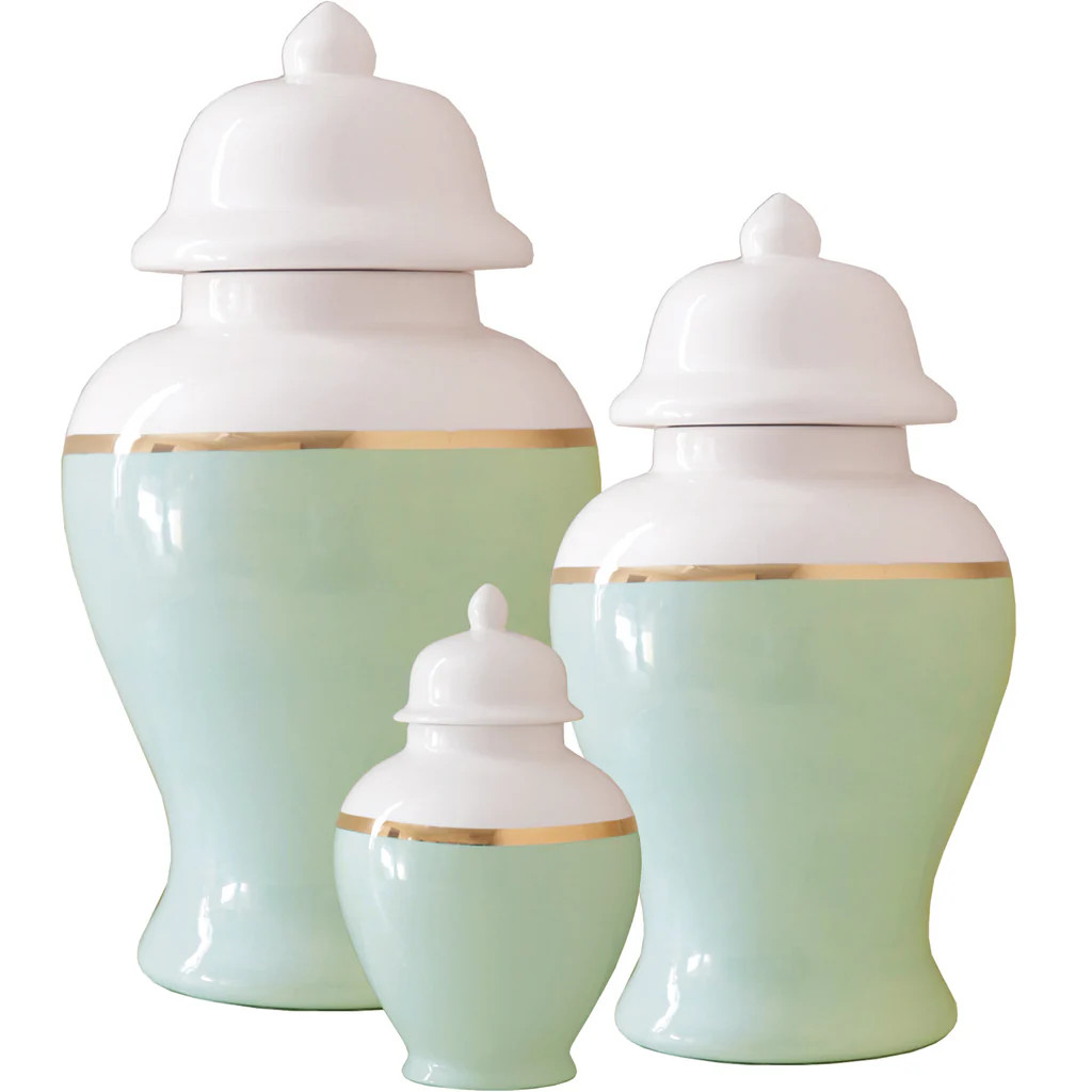 Sea Glass Color Block Ginger Jar with Gold Accent | Lo Home by Lauren Haskell Designs