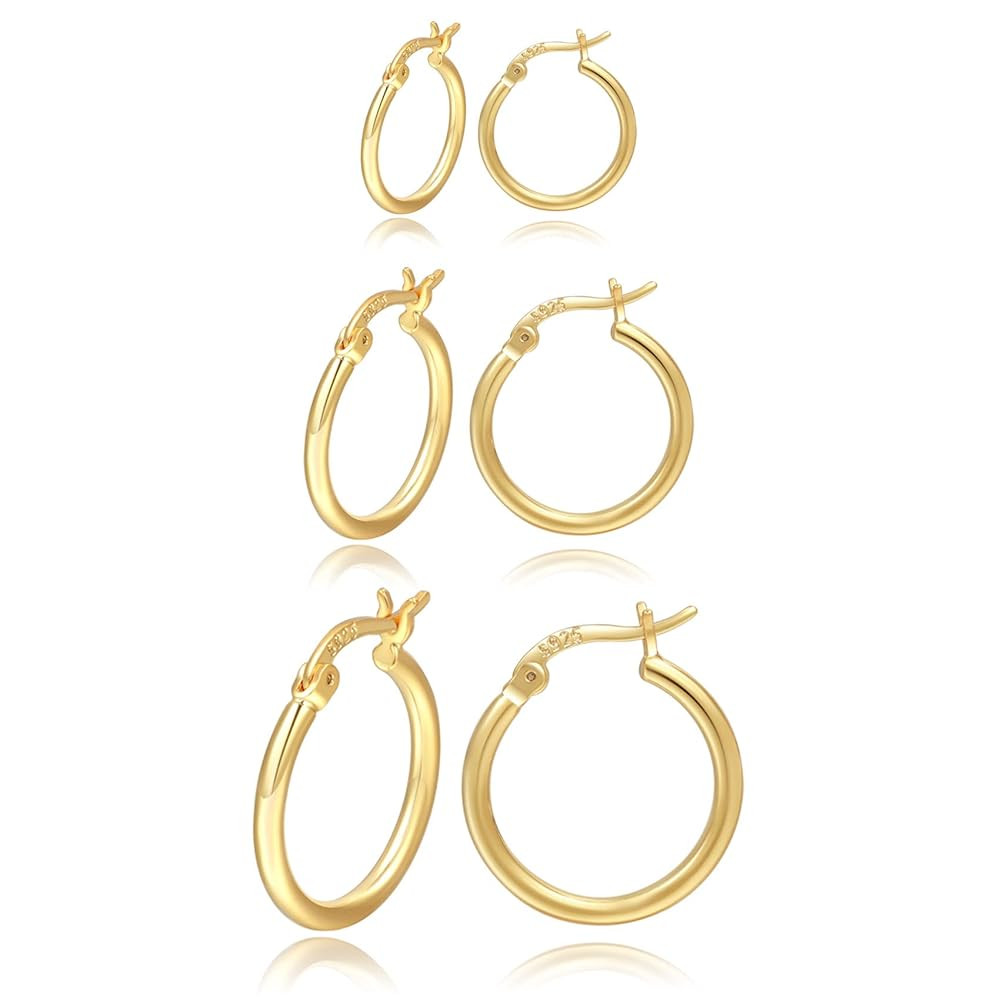 Gold Hoop Earrings for Women Sterling Silver Post Small Gold Hoop Earrings 14k Real Gold Tiny Hyp... | Amazon (CA)