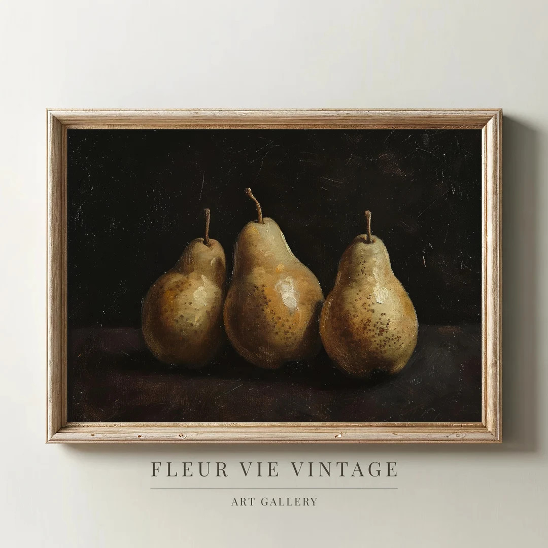 Rustic Mediterranean Pear Still Life Printable Wall Art | Vintage Fruit Painting Digital Download... | Etsy (US)