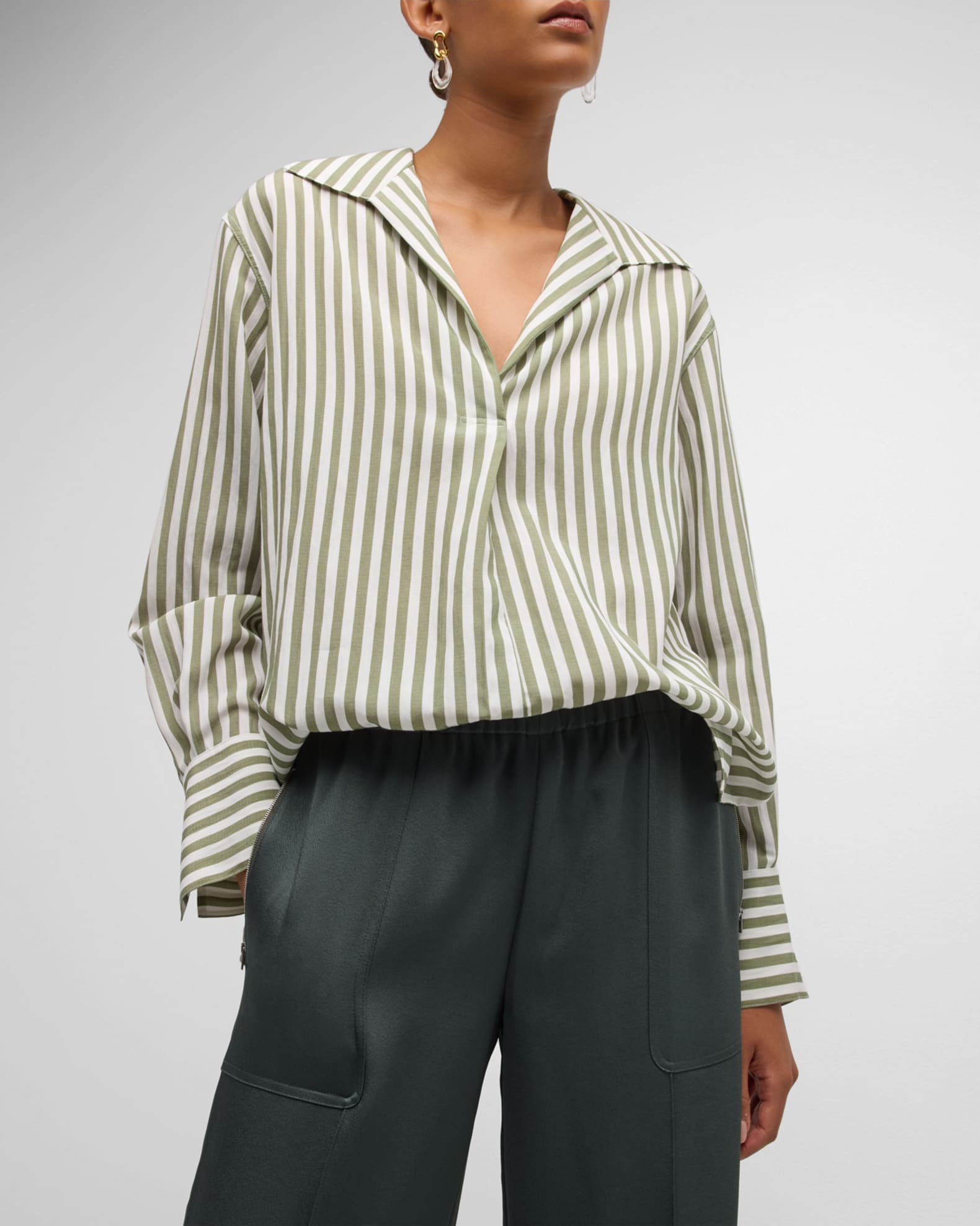 Coast Stripe Shaped-Collar Pullover Shirt | Neiman Marcus