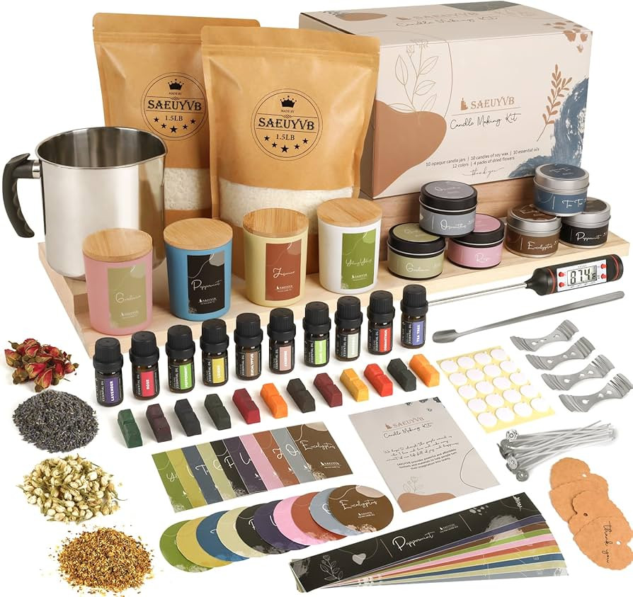SAEUYVB Candle Making Kit - DIY Starter Soy Candle Making Supplies/Kit - Soy Wax, 10 Jars & Tins,... | Amazon (US)