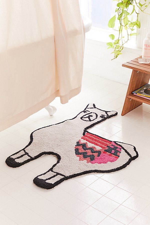 Llama Bath Mat - White at Urban Outfitters | Urban Outfitters (US and RoW)