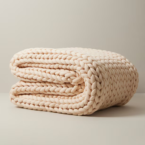 KNIT WEIGHTED THROW BLANKET 12LB IVORY | Indigo (CA)