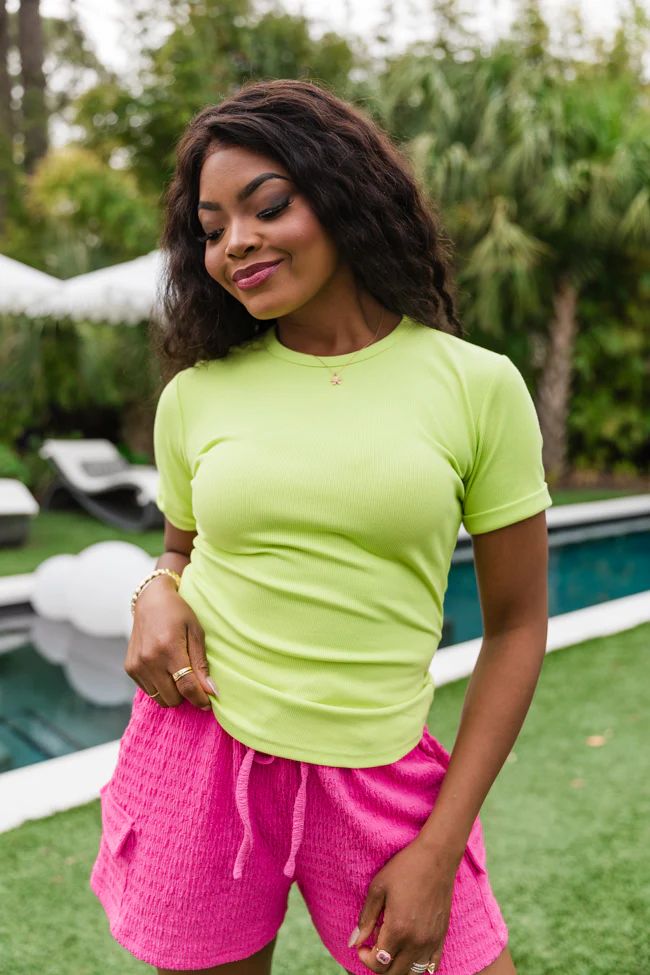 Everyday Essential Lime Ribbed Crew Neck Tee | Pink Lily