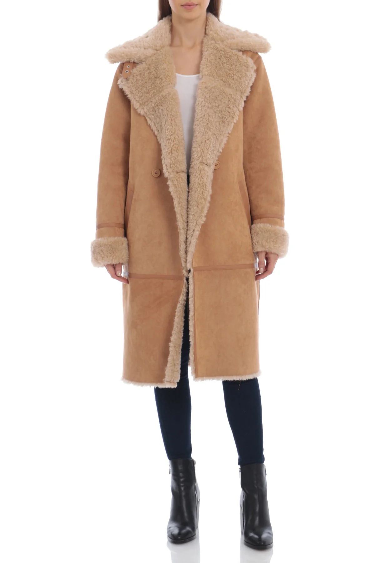 Double-Breasted Faux Shearling Coat | Avec Les Files