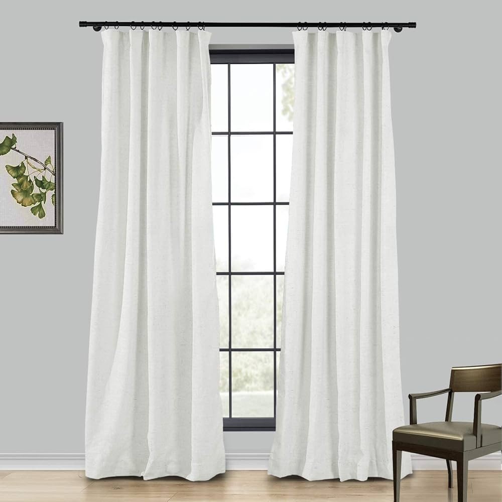 TWOPAGES Linen Curtain, 84 Inches Long Solid Room Darkening Rod Pocket Single Curtain Panel, Ivor... | Amazon (US)