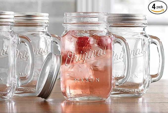 Glaver's Mason Jar 16 Oz. Glass Mugs with Handle and Lid Set Of 4 - Home Essentials & Beyond - Ol... | Amazon (US)
