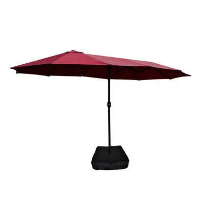15X9ft Rectangular Double Outdoor Patio Umbrella With & Base - Red. Extra-Large Shade For Backyard, Pool. Canopy, Steel Frame, Easy Crank, Wind Vent P | Wayfair North America