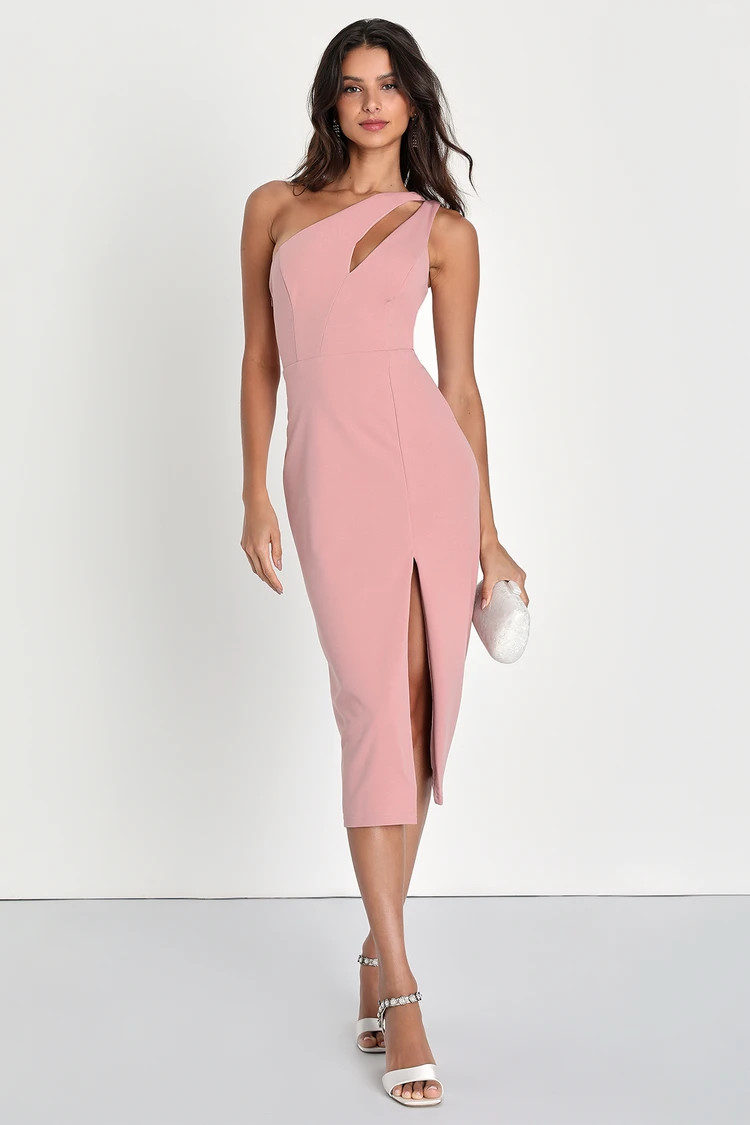 Cocktail Club Blush Pink One-Shoulder Midi Dress | Lulus