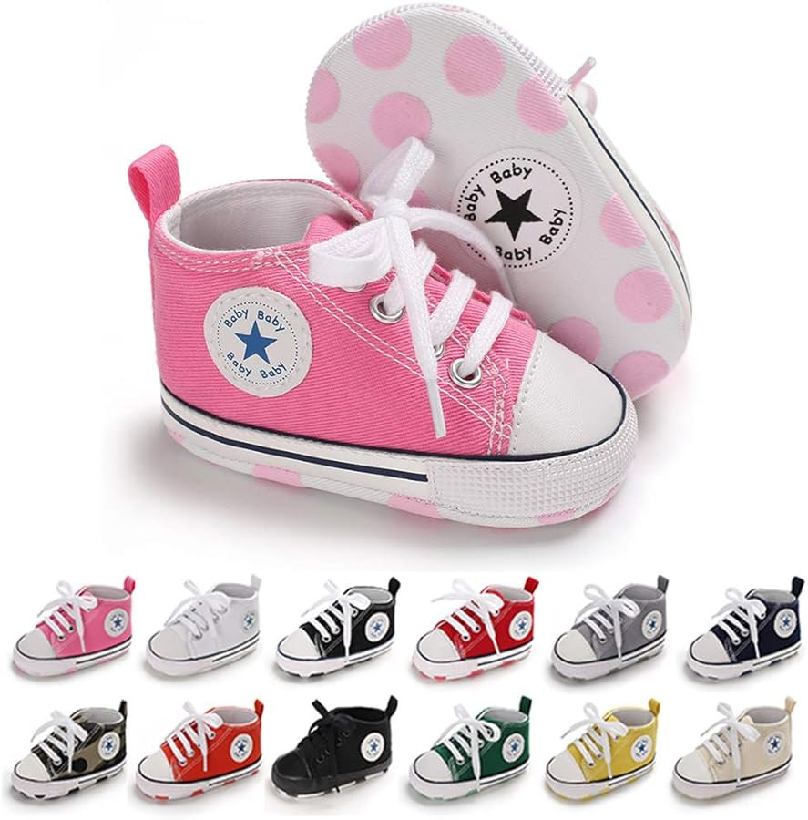 Unisex Baby Girls Boys Canvas High-top Shoes, Newborn Infant Anti-Slip Soft Sole Frist Walking Br... | Amazon (US)