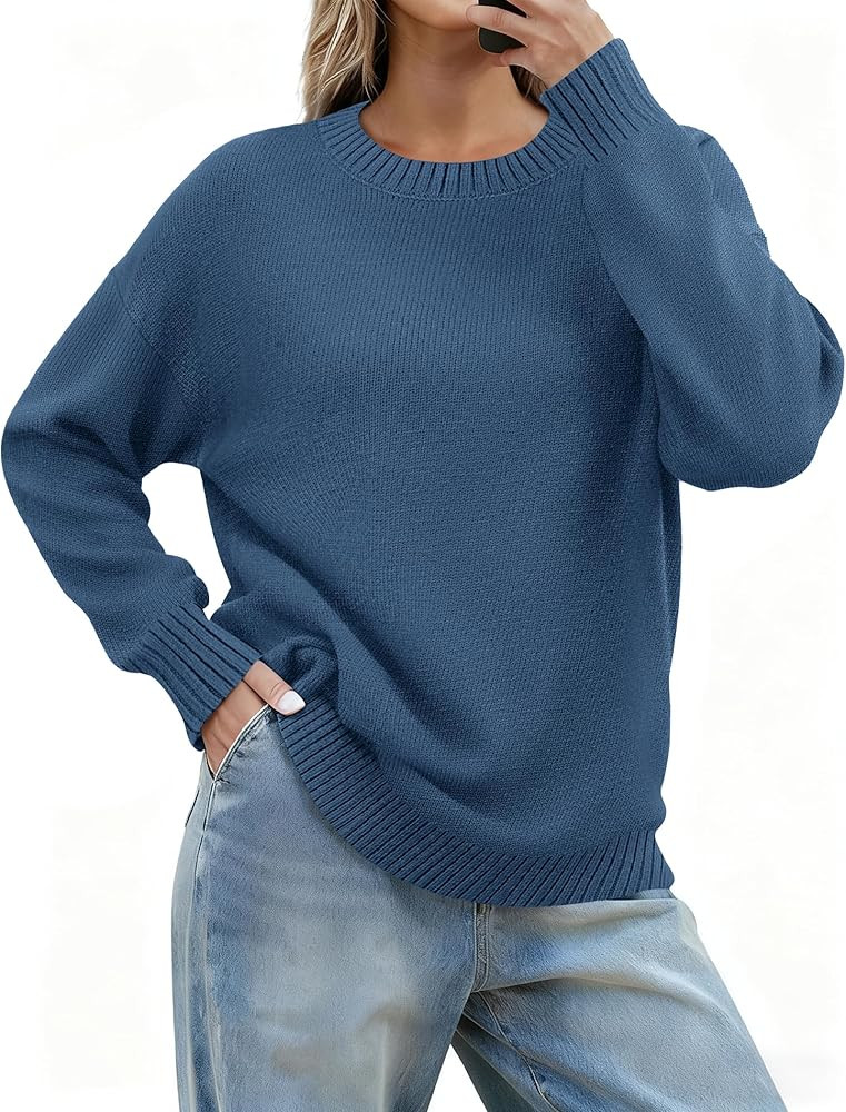 Zeagoo Fall Sweaters for Women 2026 Long Sleeve Crewneck Ribbed Knit Pullover Sweater Loose Fit B... | Amazon (US)