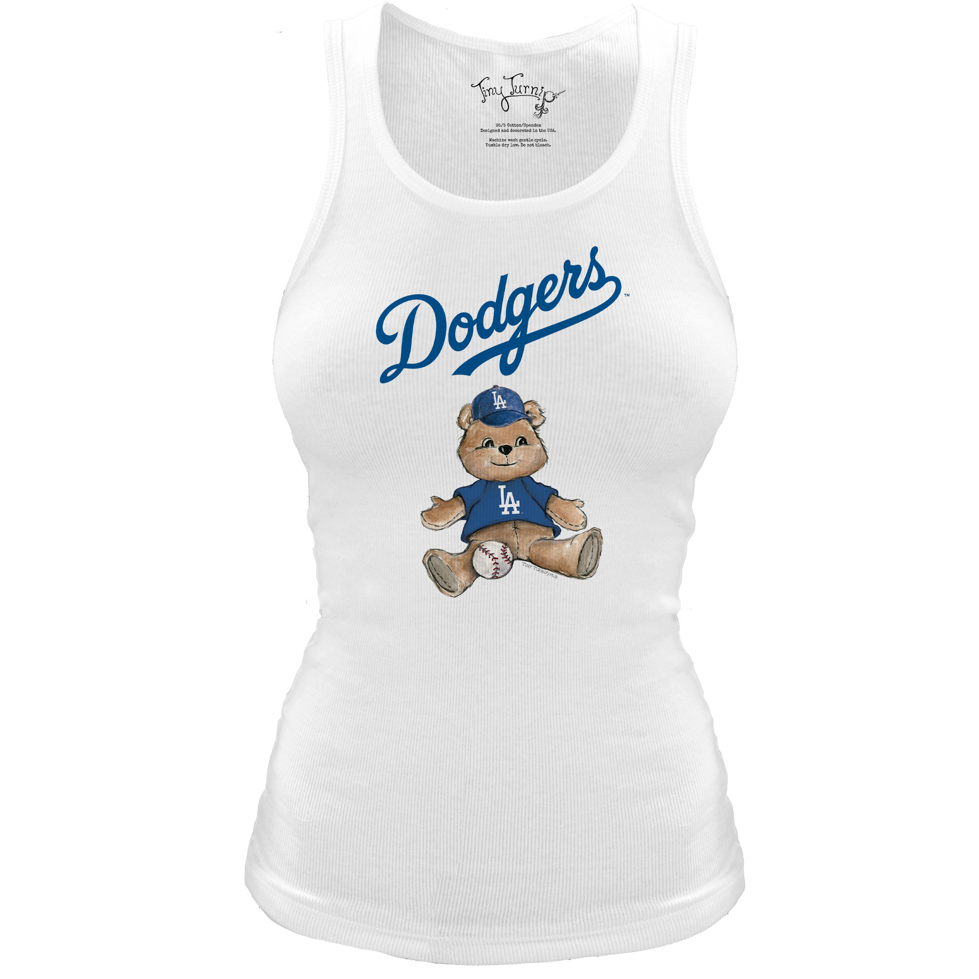Women's Tiny Turnip White Los Angeles Dodgers Fitted Teddy Bear Tri-Blend Tank Top | Fanatics