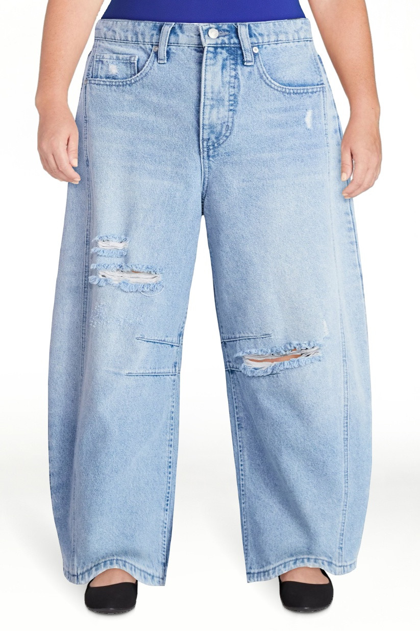 Scoop Women\u2019s and Women's Plus High-Rise Ankle Barrel Jeans with Distressed Details, Sizes 0... | Walmart (US)