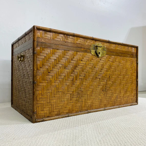 Vintage Trunk With Faux Bamboo and Woven Rattan 36x20x20 FREE - Etsy | Etsy (US)