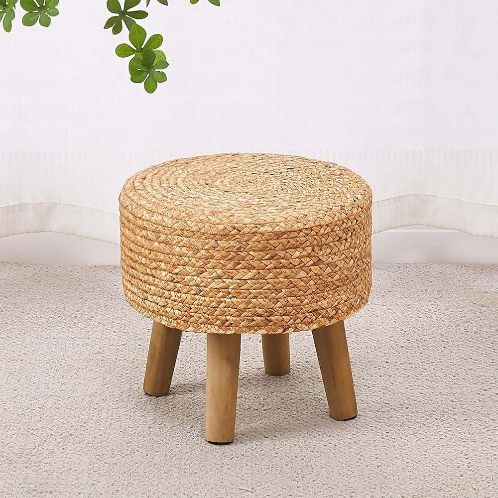 Cpintltr Round Ottoman Natural Seagrass Footstool Hand Weave Water Hyacinth Poufs Eco Friendly So... | Amazon (US)