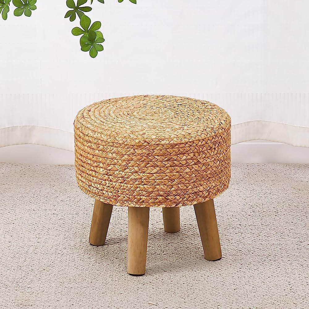 Cpintltr Round Ottoman Natural Seagrass Footstool Hand Weave Water Hyacinth Poufs Eco Friendly So... | Amazon (US)