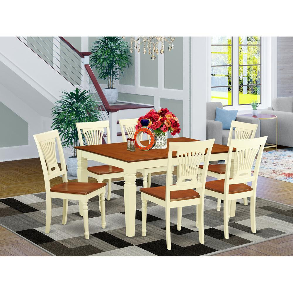 7 Pc Kitchen table set with a Dining Table and 6 Wood Kitchen Chairs in Buttermilk and Cherry | Shop Simon