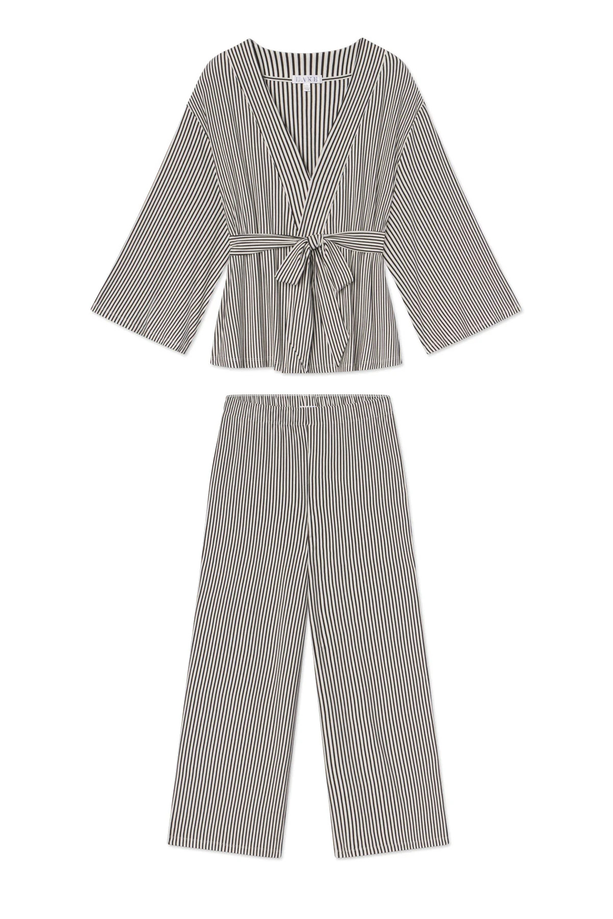 DreamModal Kimono Pajama Set in Black Pencil Stripe | Lake Pajamas