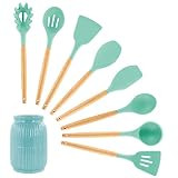 MegaChef Tool Cookware Utensil Set with Ceramic Holder, 9 Piece, Mint Green and Wood Texture | Amazon (US)