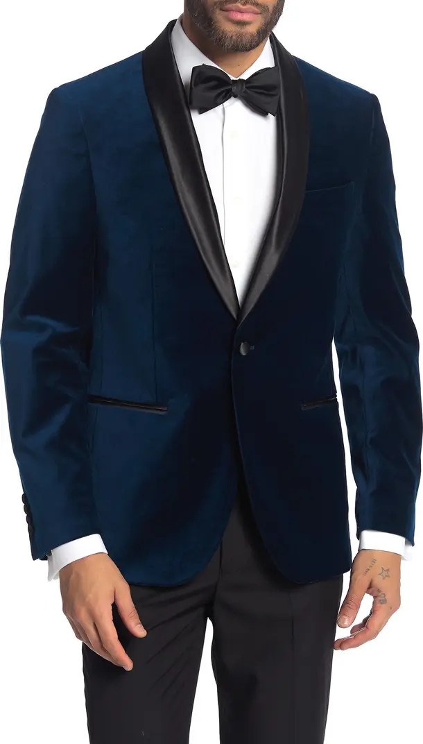 Navy Shawl Collar Single Button Velvet Suit Separate Sport Coat | Nordstrom Rack