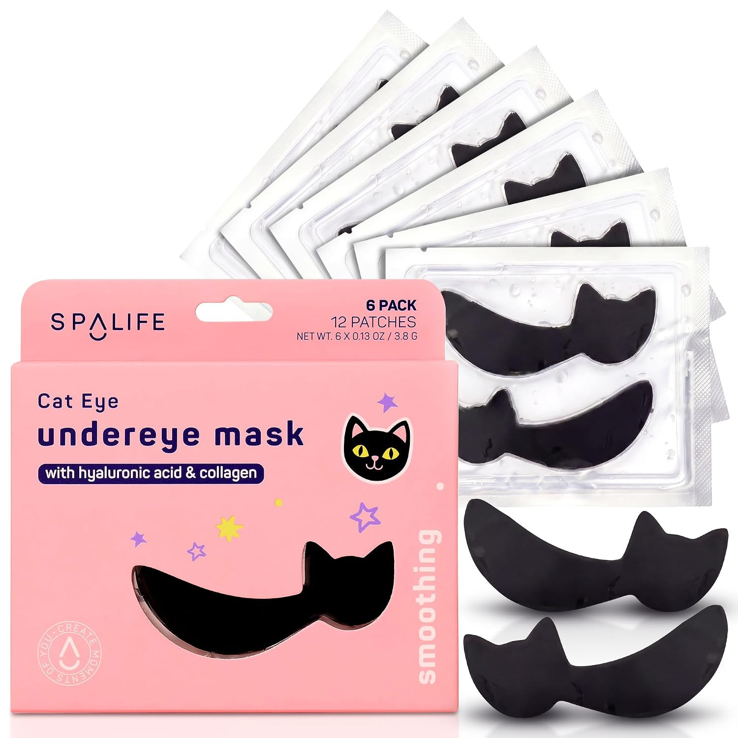 SpaLife Cat Smoothing Korean Eye Patches | Halloween Gifts For Girlfriend | Under Eye Masks for Puffy Eyes | Adult Boo Basket Stuffers for Women | Pack of 6 Pairs (6 Undereye Treatments) | Amazon (US)