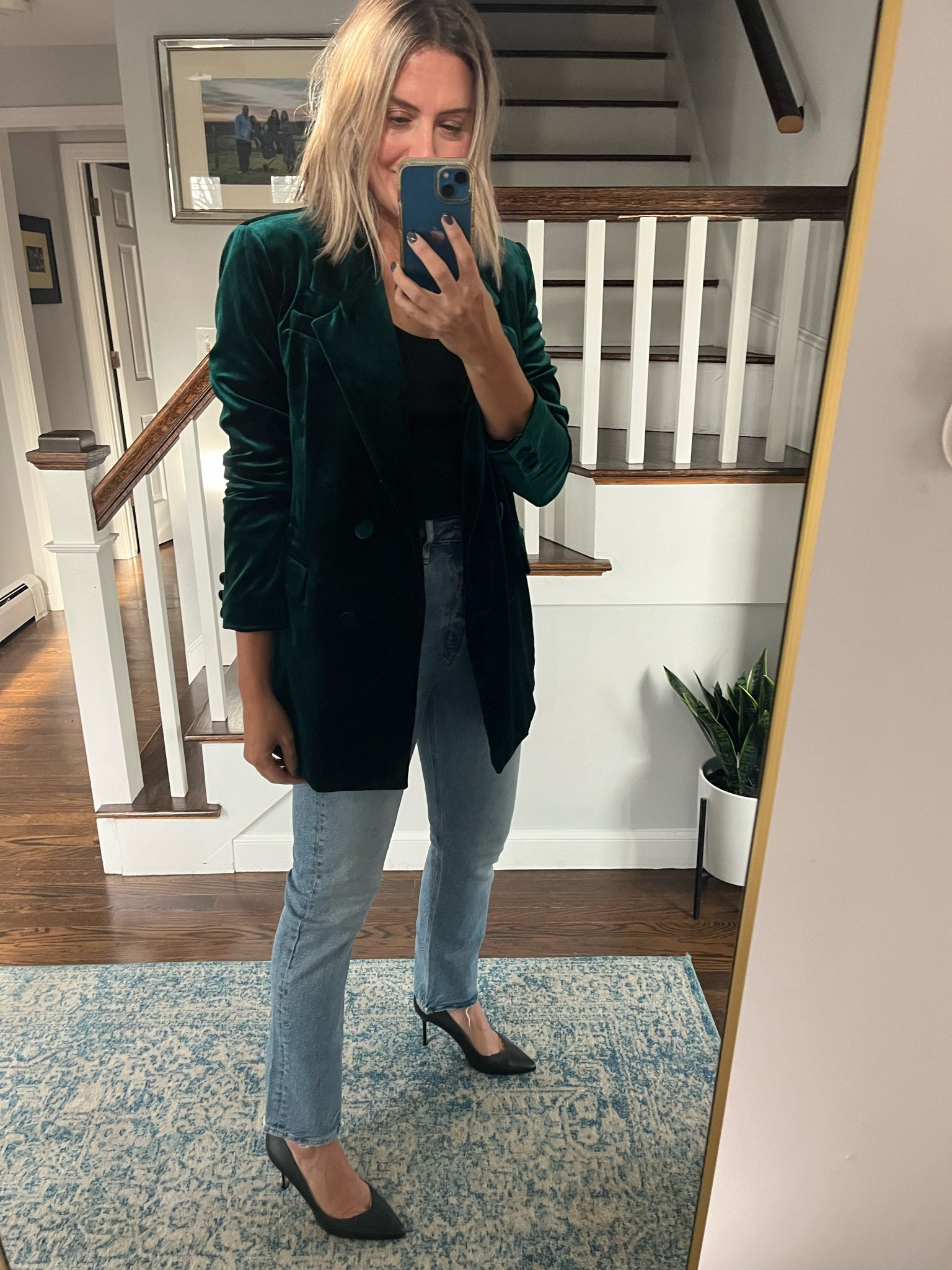 Gorgeous emerald green velvet blazer.  And my fave denim on sale.  Size 26.  Small in blazer 

#LTKsalealert #LTKHoliday #LTKover40