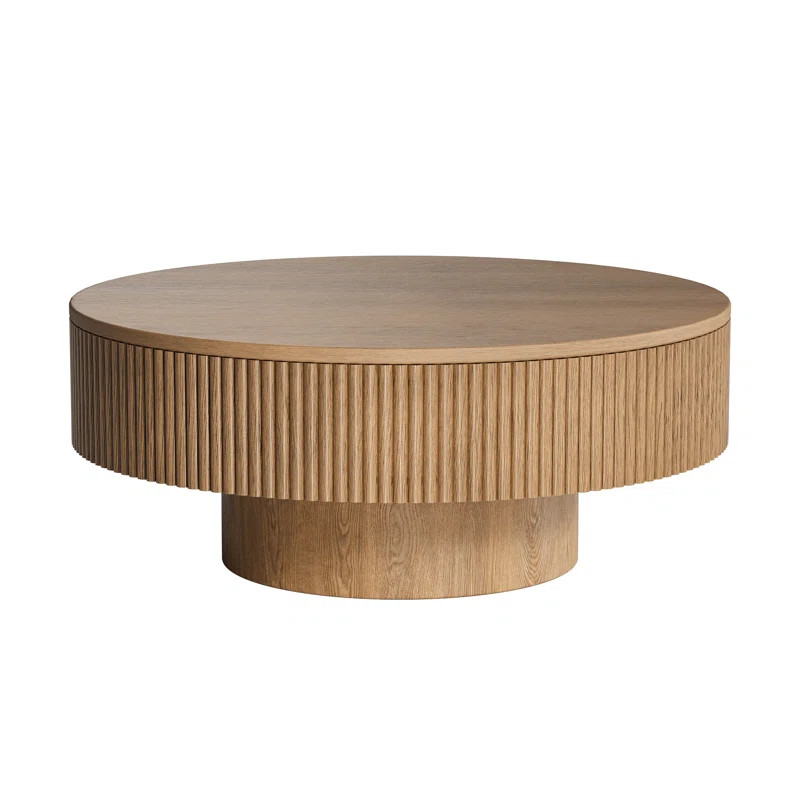 Latitude Run® 35"W Circular Oak Coffee Table-Solid Wood Groove Design Made With Wax Wood And Oak... | Wayfair North America