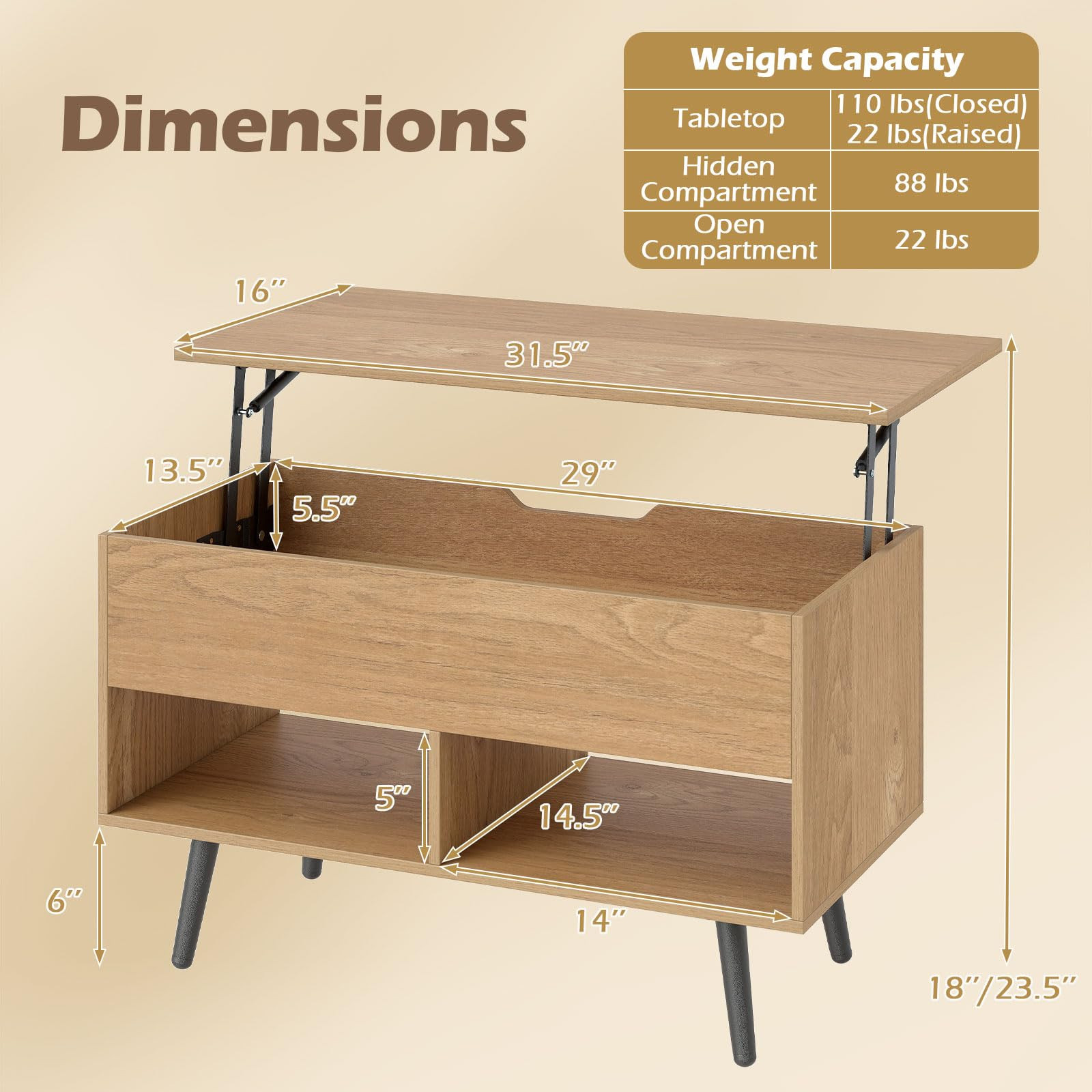 Giantex Lift Top Coffee Table, Modern Cocktail Table w/Hidden Compartment & 2 Open Shelves, Flip ... | Amazon (US)