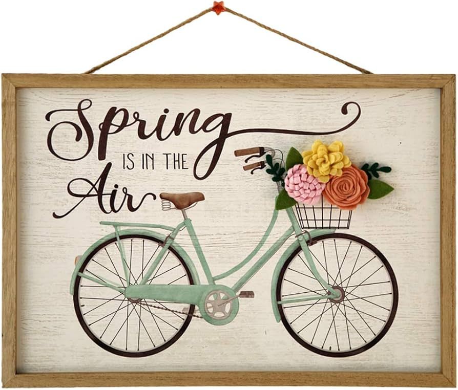 Spring Wall Decor Bicycle Home Hanging Sign 3D Fabric Flowers Wall Plaque Spring is in the Air Wo... | Amazon (US)