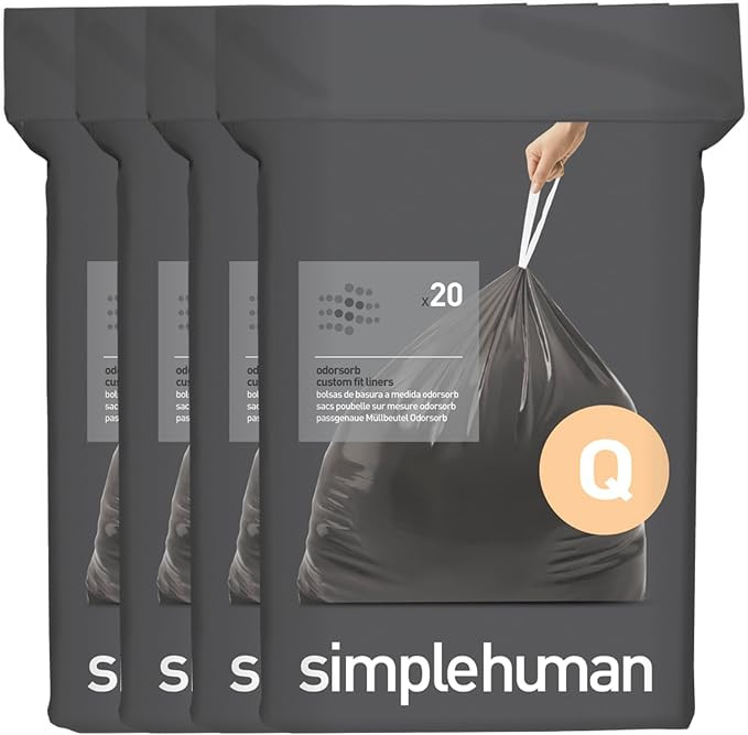 simplehuman Code Q 80 Count, Genuine Odorsorb Custom Fit Liners, Drawstring Odor Absorbing Trash ... | Amazon (US)