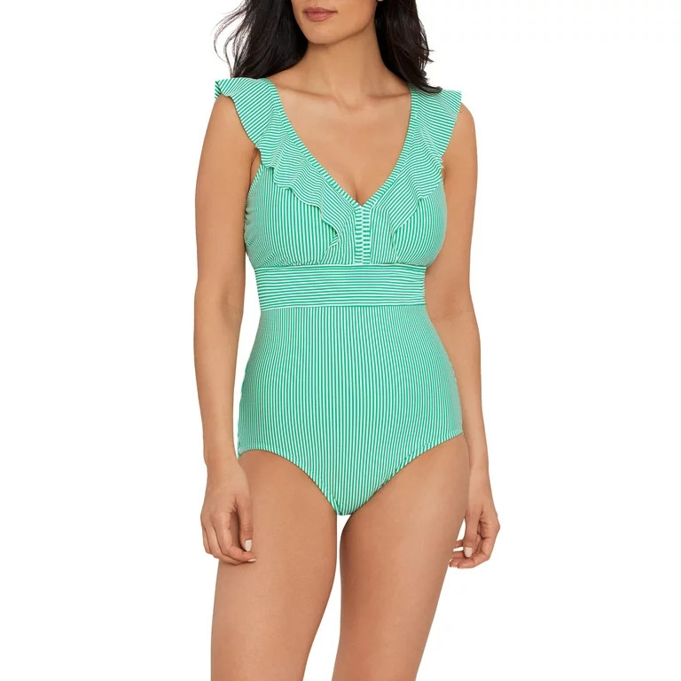 Time and Tru Women?s Mint Chip Seersucker Stripe One Piece Swimsuit | Walmart (US)