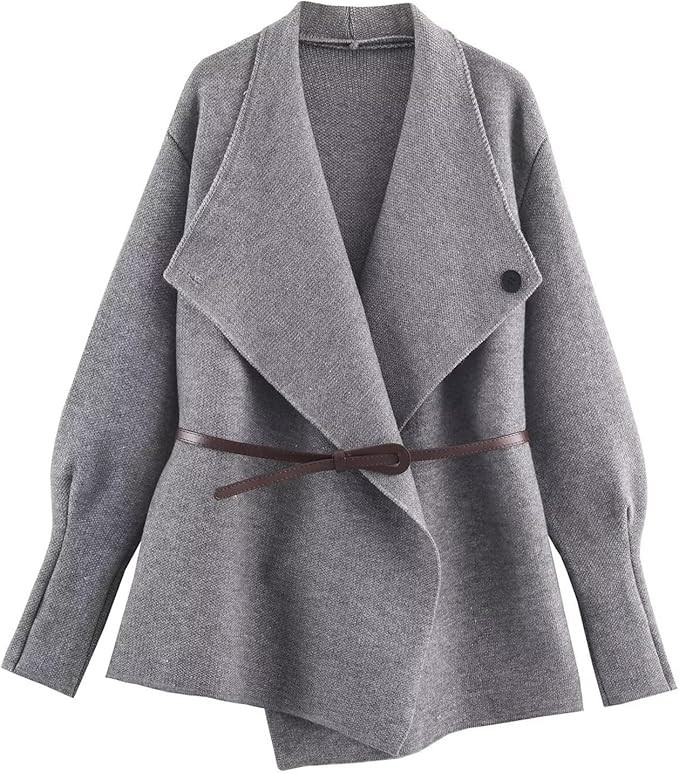 Women's Classic Open Front Cardigans Belted Wrap Knit Coatigan Coat Long Sleeve Casual Dressy Lig... | Amazon (US)