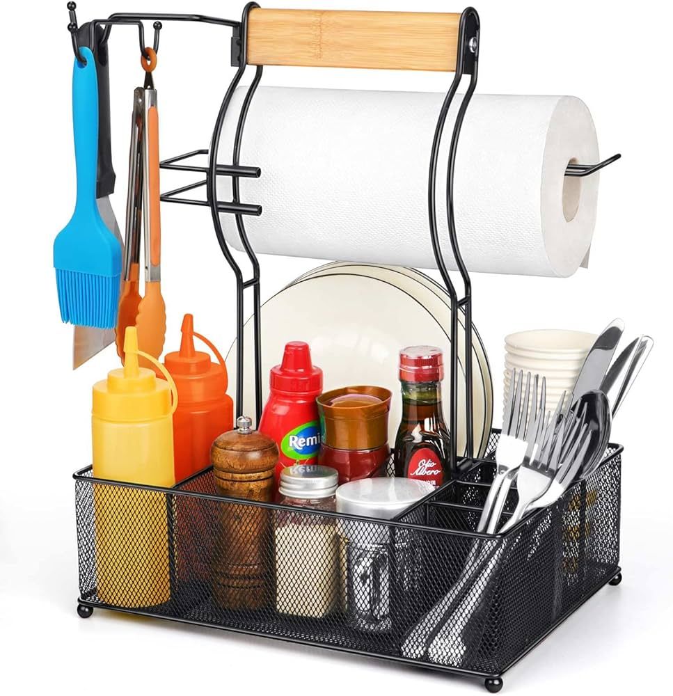 FANGSUN Grill Caddy, BBQ Caddy with Paper Towel Holder, Picnic Condiment Utensil Caddy for Outdoo... | Amazon (US)