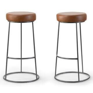 Glamour Home Set of 2 Amie Brown Backless Bar Stool with Gunmetal Grey Frame-GHSTL-1307 - The Hom... | The Home Depot