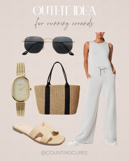 Wear this minimalist gray loungewear for running errands or even a slow cozy weekend at home! Pair it with these chic black sunglasses, a rattan handbag, a gold watch, and neutral sandals! 
#springrefresh #travellook #outfitidea #comfyclothes

#LTKSeasonal #LTKitbag #LTKshoecrush