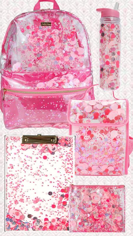The Packed Party back to school! Adorable pink glitter backpack, lunchbox, & more! #ad #packedparty @packedparty #backpack #girlsbackpack #backtoschool 
#lunchbox #waterbottle #kidsbackpack  #glitter #pink 
#girlslunchbox 