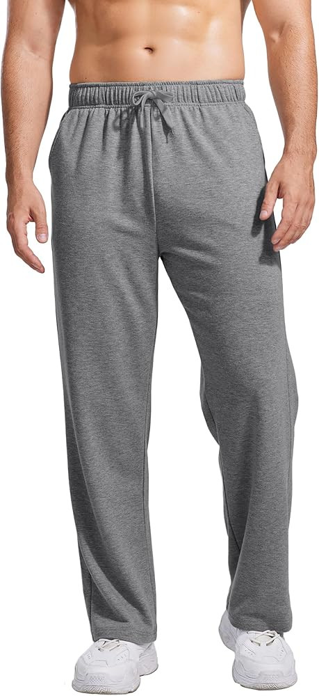 PINSPARK Men's Cotton Sweatpants Open Bottom Athletic Jogger Sweatpants Lightweight Sweat Pants L... | Amazon (US)