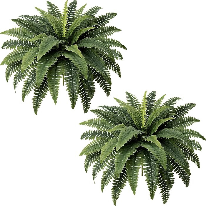Fake Ferns - Set of 2 Faux Boston Ferns Large Artificial Plants, 40 Leaves per Bouquet, 35 Inches... | Amazon (US)