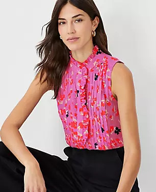 Floral Ruffle Pintucked Popover Shell | Ann Taylor (US)