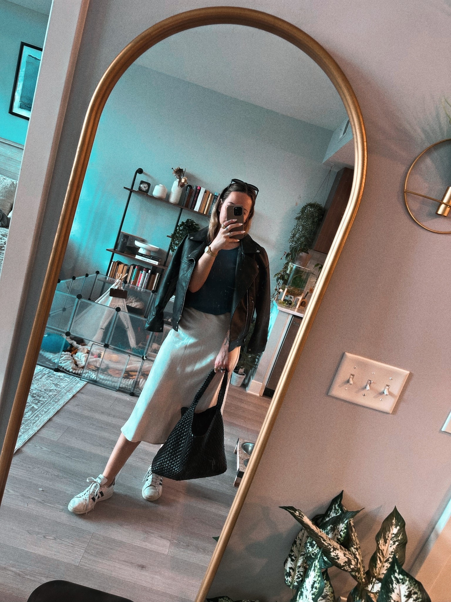 Leather Jacket: Amazon
T Shirt: AE
Slip Skirt: AE
Tennis Shoes: Adidas
Bag: Amazon
Sunglasses: Amazon

#LTKSaleAlert #LTKStyleTip #LTKFindsUnder50