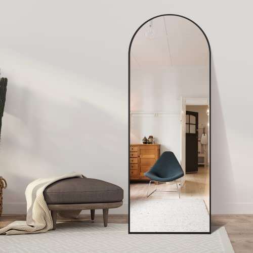 TRAHOME Wall Mirror Full Length with Standing, Black Arched Mirror,60''x20'', Large Floor Mirror with Aluminum Alloy Frame for Door Bedroom Bathroom Living Room (60x20-Black) | Amazon (US)